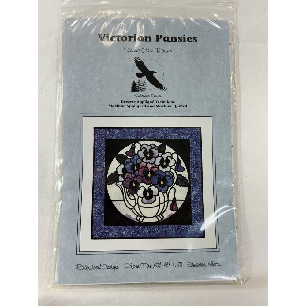 VICTORIAN PANSIES Stained Glass Cute Flower Pot Sewing Quilt Template 30" x 30"